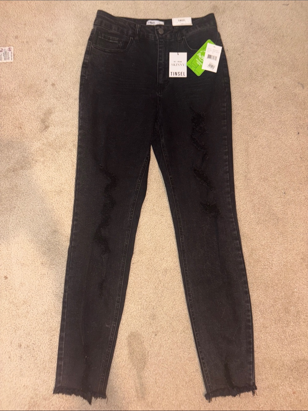 Tinsel Black Skinny Jeans with Subtle Distressed Detail